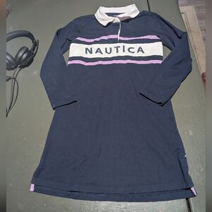 Nautica Navy Polo Dress with White Chest Stripe and Purple Trim Size M (8/10)